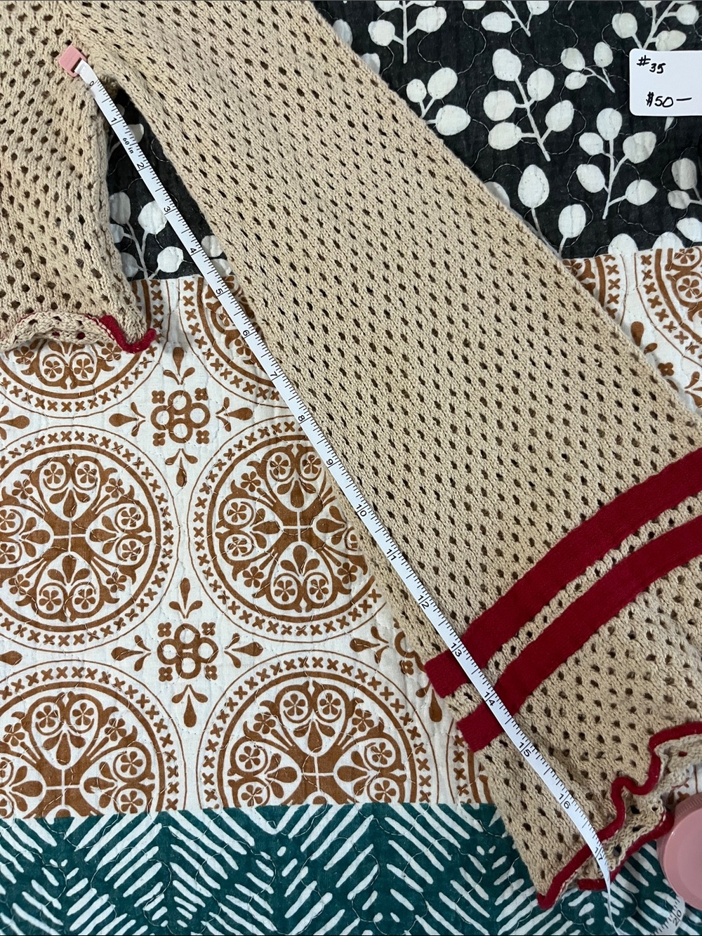 Forever 21 Cream Crochet Crop Top with Red Trim and 76 Patch - Picture 5 of 8